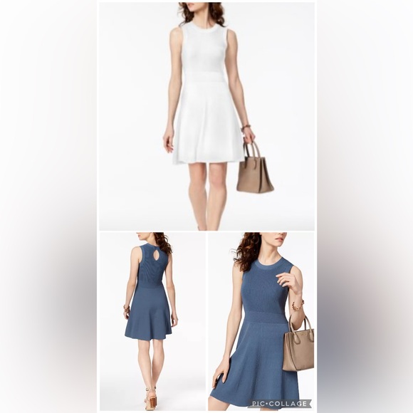 T34a- MICHAEL KORS Navy Keyhole Heavy Knit Fit & Flare Sweater Dress - Picture 9 of 9